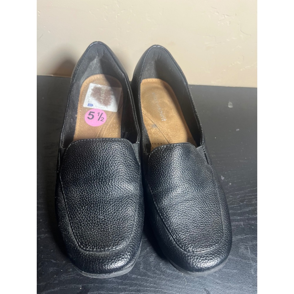Comfortstride Black Leather Loafers Women's Size 5.5M Slip On Flats Shoes